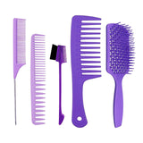 Maxbell 1Set Salon Hair Styling Plastic Barbers Brush Combs Set Purple