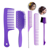 Maxbell 1Set Salon Hair Styling Plastic Barbers Brush Combs Set Purple