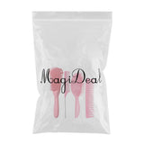 Maxbell 4x Salon Hair Styling Plastic Barbers Brush Combs Set for Long Hair Pink