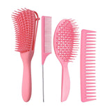 Maxbell 4x Salon Hair Styling Plastic Barbers Brush Combs Set for Long Hair Pink