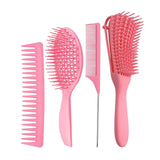 Maxbell 4x Salon Hair Styling Plastic Barbers Brush Combs Set for Long Hair Pink