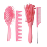 Maxbell 4x Salon Hair Styling Plastic Barbers Brush Combs Set for Long Hair Pink