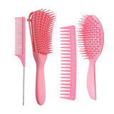 Maxbell 4x Salon Hair Styling Plastic Barbers Brush Combs Set for Long Hair Pink