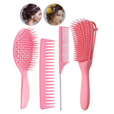 Maxbell 4x Salon Hair Styling Plastic Barbers Brush Combs Set for Long Hair Pink