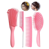 Maxbell 4x Salon Hair Styling Plastic Barbers Brush Combs Set for Long Hair Pink