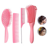 Maxbell 4x Salon Hair Styling Plastic Barbers Brush Combs Set for Long Hair Pink