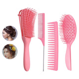 Maxbell 4x Salon Hair Styling Plastic Barbers Brush Combs Set for Long Hair Pink
