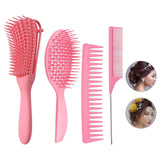 Maxbell 4x Salon Hair Styling Plastic Barbers Brush Combs Set for Long Hair Pink