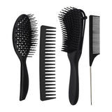 Maxbell 4x Salon Hair Styling Plastic Barbers Brush Combs Set for Long Hair Black