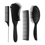Maxbell 4x Salon Hair Styling Plastic Barbers Brush Combs Set for Long Hair Black
