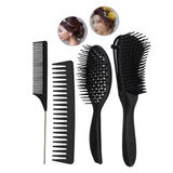 Maxbell 4x Salon Hair Styling Plastic Barbers Brush Combs Set for Long Hair Black