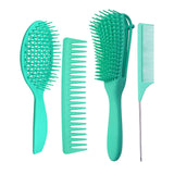 Maxbell 4x Salon Hair Styling Plastic Barbers Brush Combs Set for Long Hair Green