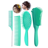 Maxbell 4x Salon Hair Styling Plastic Barbers Brush Combs Set for Long Hair Green