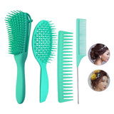 Maxbell 4x Salon Hair Styling Plastic Barbers Brush Combs Set for Long Hair Green