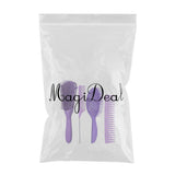 Maxbell 4x Salon Hair Styling Plastic Barbers Brush Combs Set for Long Hair Purple