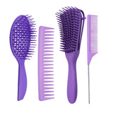 Maxbell 4x Salon Hair Styling Plastic Barbers Brush Combs Set for Long Hair Purple