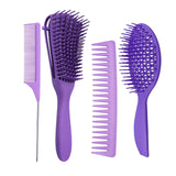 Maxbell 4x Salon Hair Styling Plastic Barbers Brush Combs Set for Long Hair Purple