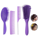 Maxbell 4x Salon Hair Styling Plastic Barbers Brush Combs Set for Long Hair Purple