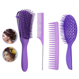 Maxbell 4x Salon Hair Styling Plastic Barbers Brush Combs Set for Long Hair Purple