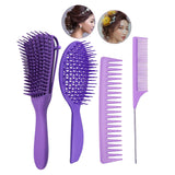 Maxbell 4x Salon Hair Styling Plastic Barbers Brush Combs Set for Long Hair Purple