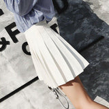 Women Pleated Skirt High Waist Mini Tennis Skater Skirt Uniforms White M