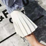 Women Pleated Skirt High Waist Mini Tennis Skater Skirt Uniforms White L