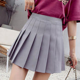 Women Pleated Skirt High Waist Mini Tennis Skater Skirt Uniforms Gray S