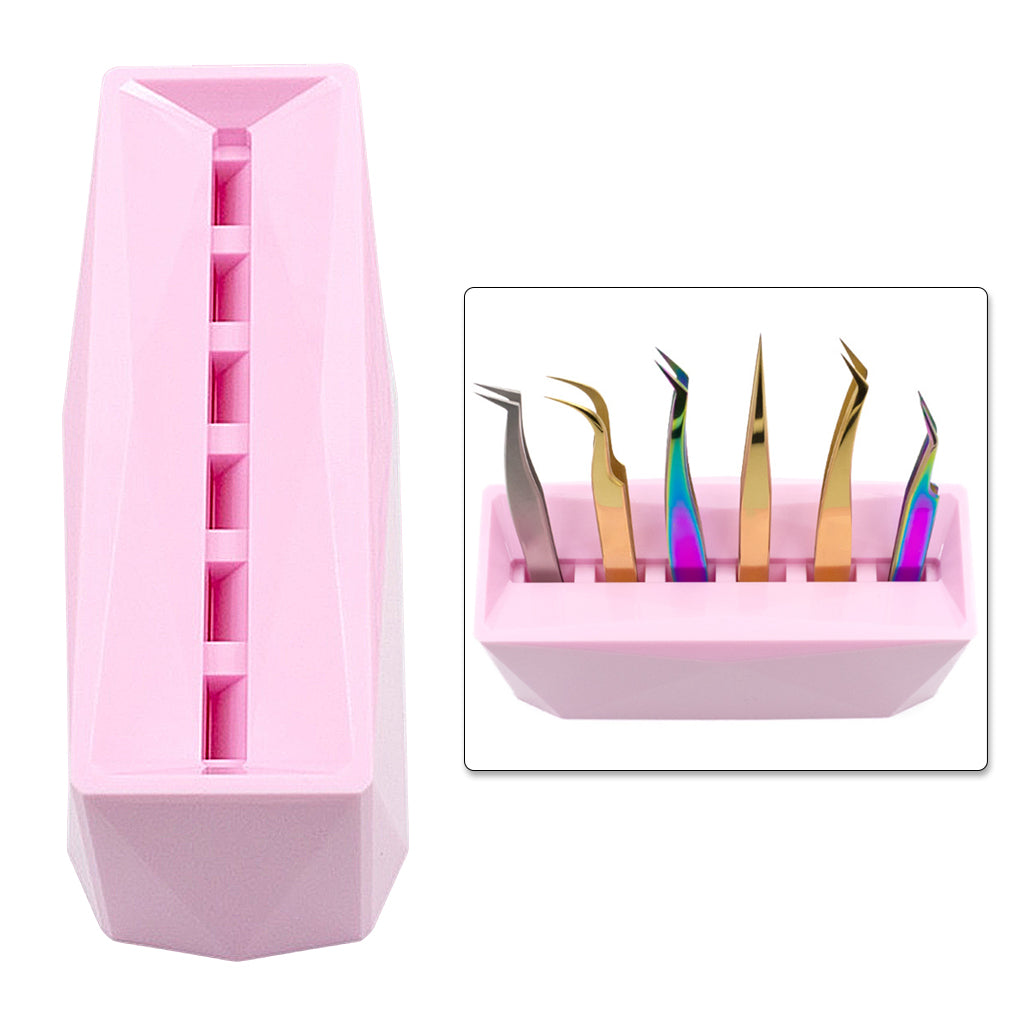Durable 6-Hole Tweezer Storage Rack Organizer for Eyelash Extension Supplies pink