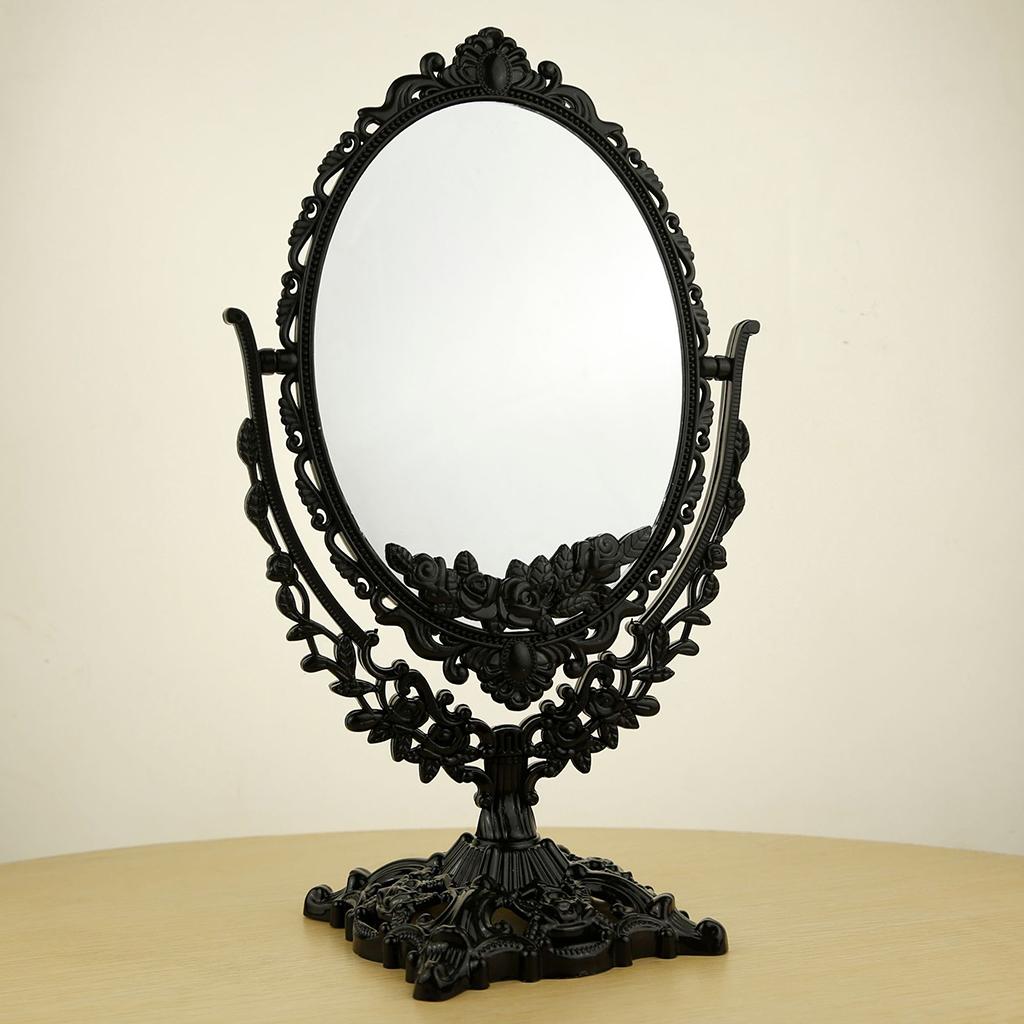 Black 7 inch Two-Sided Tabletop Makeup Mirror Oval Swivel Stand Mirror