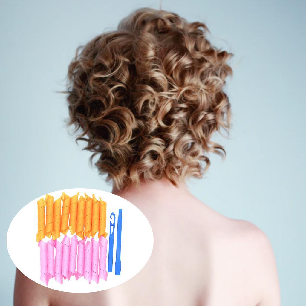 18Pcs Hair Curlers Heatless Spiral Curls DIY Styling Kit Pink Orange