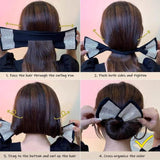 Women Knotted Deft Bun Maker Rhinestone Hairbands Headband Easy To Use black