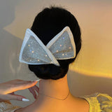 Women Knotted Deft Bun Maker Rhinestone Hairbands Headband Easy To Use white