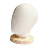 Maxbell Linen Manikin Head Wigs Display Stand Model with Wooden Base Practical