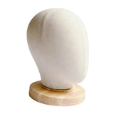 Maxbell Linen Manikin Head Wigs Display Stand Model with Wooden Base Practical