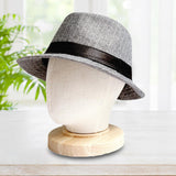 Maxbell Linen Manikin Head Wigs Display Stand Model with Wooden Base Practical