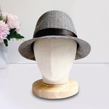 Maxbell Linen Manikin Head Wigs Display Stand Model with Wooden Base Practical
