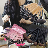 Maxbell Makeup Brush Sets with Roller Bag Shadows Brush Powder Brush for Women Gifts Pink