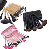 Maxbell Makeup Brush Sets with Roller Bag Shadows Brush Powder Brush for Women Gifts Pink