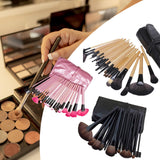 Maxbell Makeup Brush Sets with Roller Bag Shadows Brush Powder Brush for Women Gifts Pink