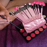 Maxbell Makeup Brush Sets with Roller Bag Shadows Brush Powder Brush for Women Gifts Pink