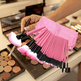 Maxbell Makeup Brush Sets with Roller Bag Shadows Brush Powder Brush for Women Gifts Pink