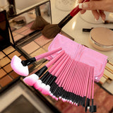 Maxbell Makeup Brush Sets with Roller Bag Shadows Brush Powder Brush for Women Gifts Pink