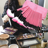 Maxbell Makeup Brush Sets with Roller Bag Shadows Brush Powder Brush for Women Gifts Pink