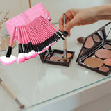 Maxbell Makeup Brush Sets with Roller Bag Shadows Brush Powder Brush for Women Gifts Pink