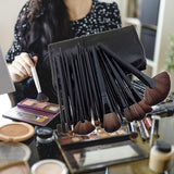 Maxbell Makeup Brush Sets with Roller Bag Shadows Brush Powder Brush for Women Gifts Black