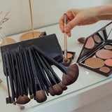 Maxbell Makeup Brush Sets with Roller Bag Shadows Brush Powder Brush for Women Gifts Black