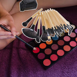 Maxbell Makeup Brush Sets with Roller Bag Shadows Brush Powder Brush for Women Gifts Natural