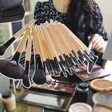 Maxbell Makeup Brush Sets with Roller Bag Shadows Brush Powder Brush for Women Gifts Natural