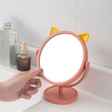 Maxbell Desktop Makeup Mirror 360 Degree Rotation for Dresser Shaving Tabletop Cat Pink