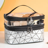 Maxbell Makeup Cosmetic Bag Transparent Visible for Toiletries Shampoo Jewelry Silver